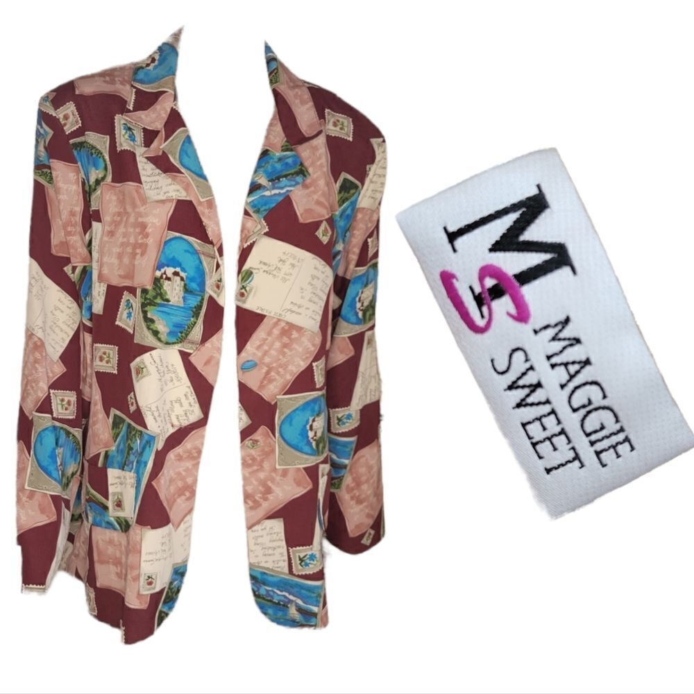 Maggie Sweet vintage retro button down light weight post card prin blazer. - Picture 2 of 12